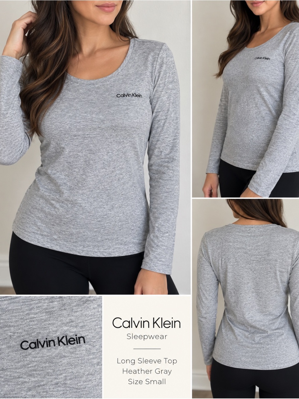 Calvin Klein Sleepwear Long Sleeve Lounge Top Gray Logo Women’s Small